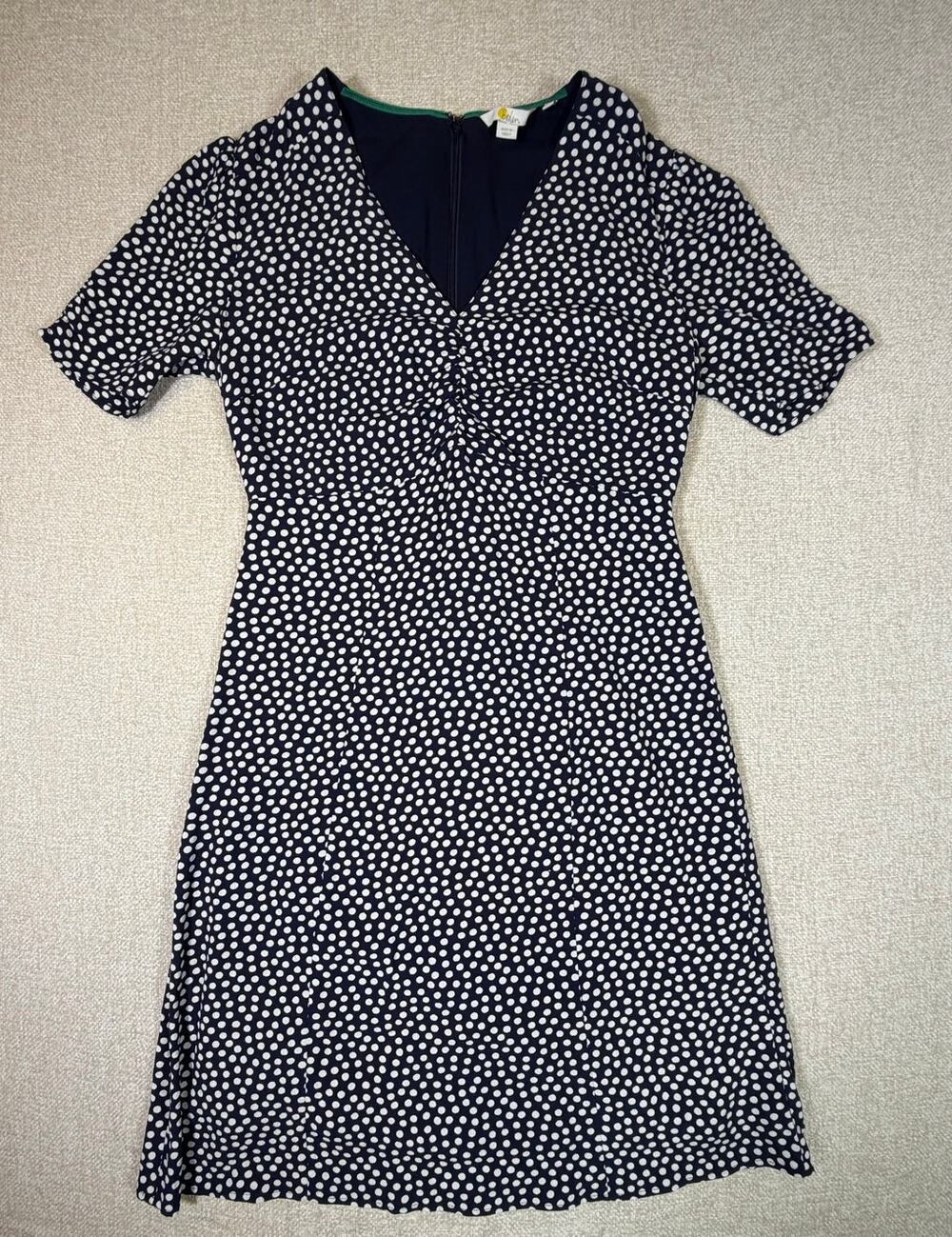 Boden Women 6L Blue White Polkadot Knee Lgth Short Sleeve Retro 40s Summer Dress